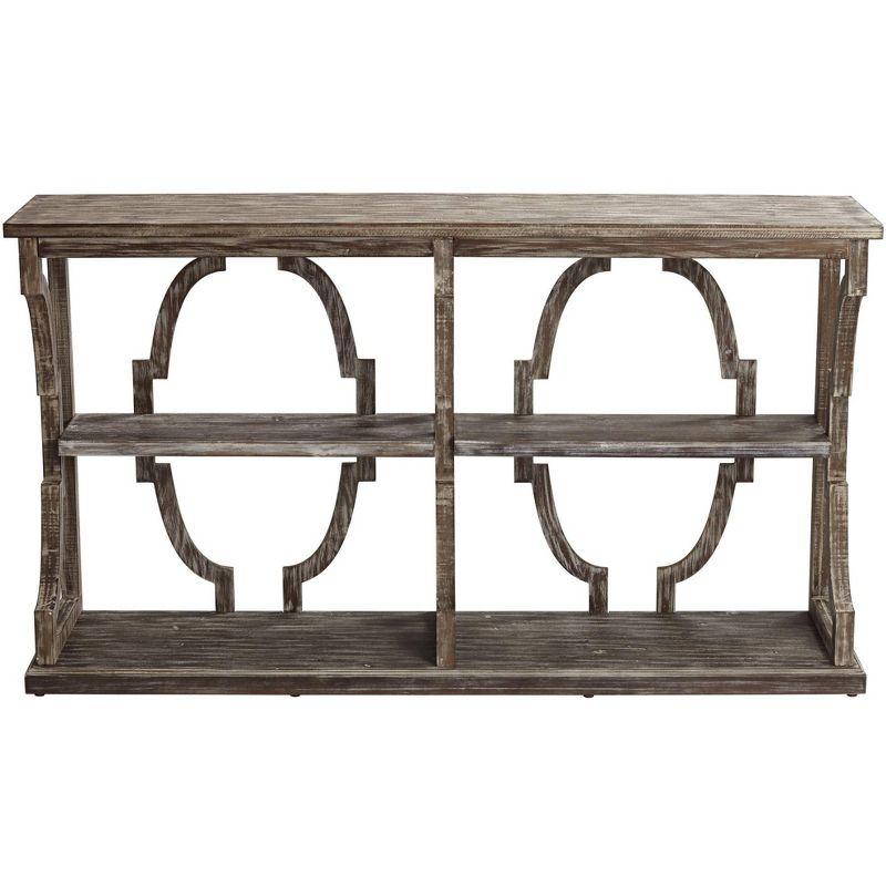 Crestview Collection Stockton Farmhouse Rustic Chestnut Wood Console Table 64" x 15" with Bookshelf Brown 3-Tier for Living Room Bedroom Bedside House