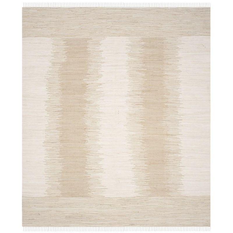 Montauk Beige and White Handwoven Cotton Area Rug 6' x 9'