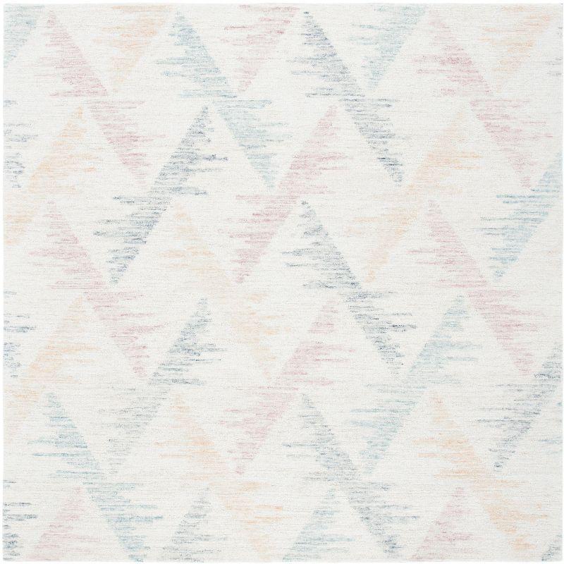 Ivory and Blue Hand-Tufted Wool Geometric 6' x 6' Square Rug