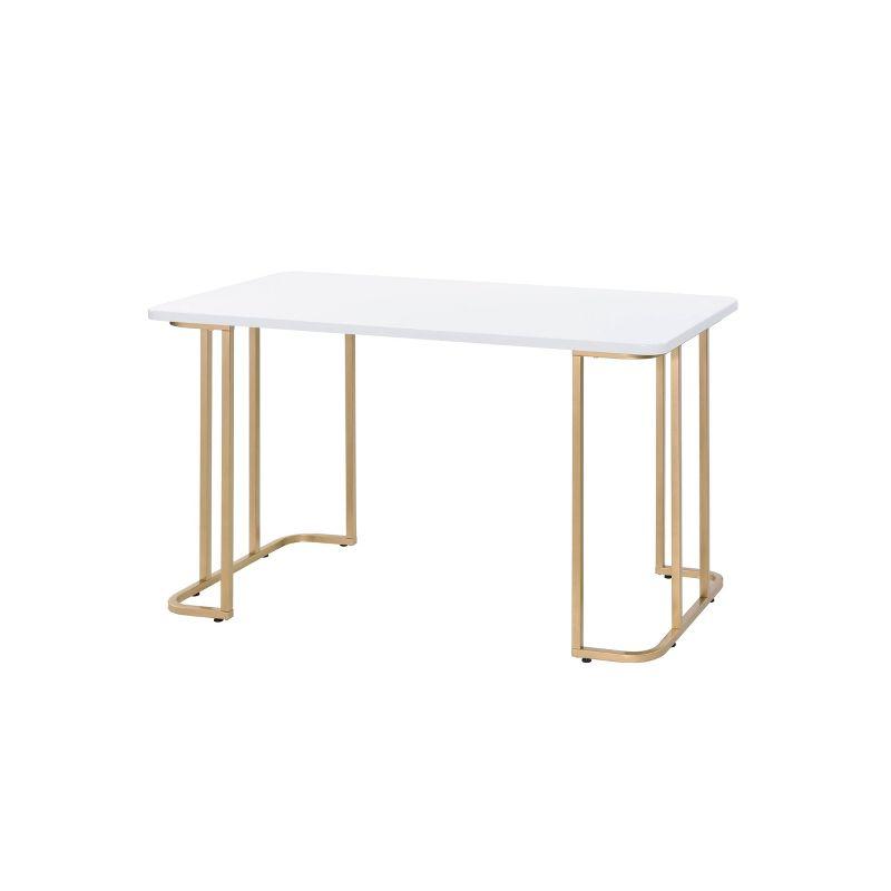 White and Gold Modern Writing Desk with Metal Sled Base