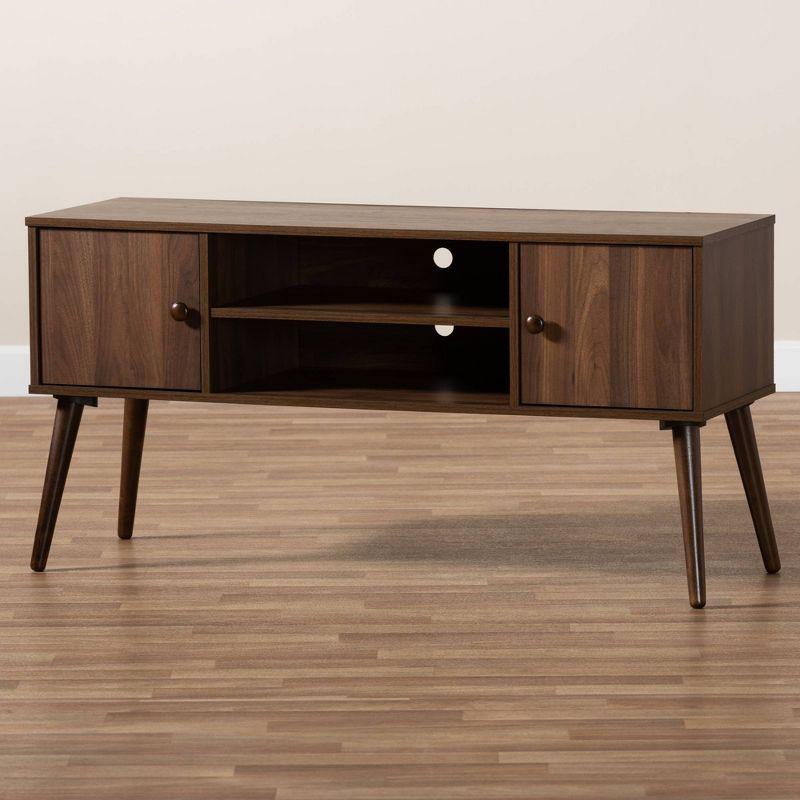 Alard 2 Door Wood TV Stand for TVs up to 50" Walnut - Baxton Studio: Mid-Century Modern Media Console with Fixed Shelves
