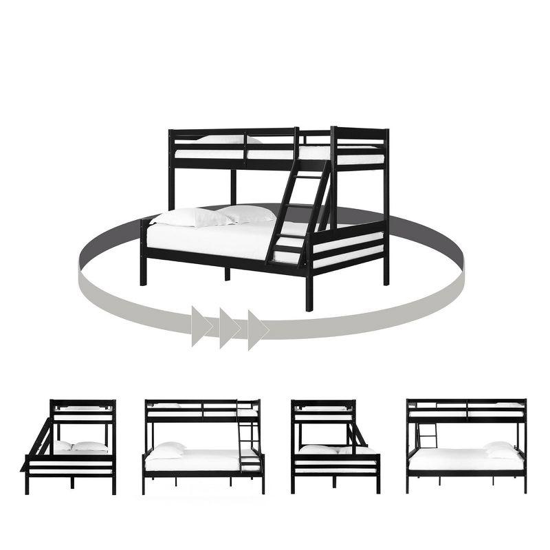 Matte Black Pine Full Bunk Bed with Ladder and Drawers