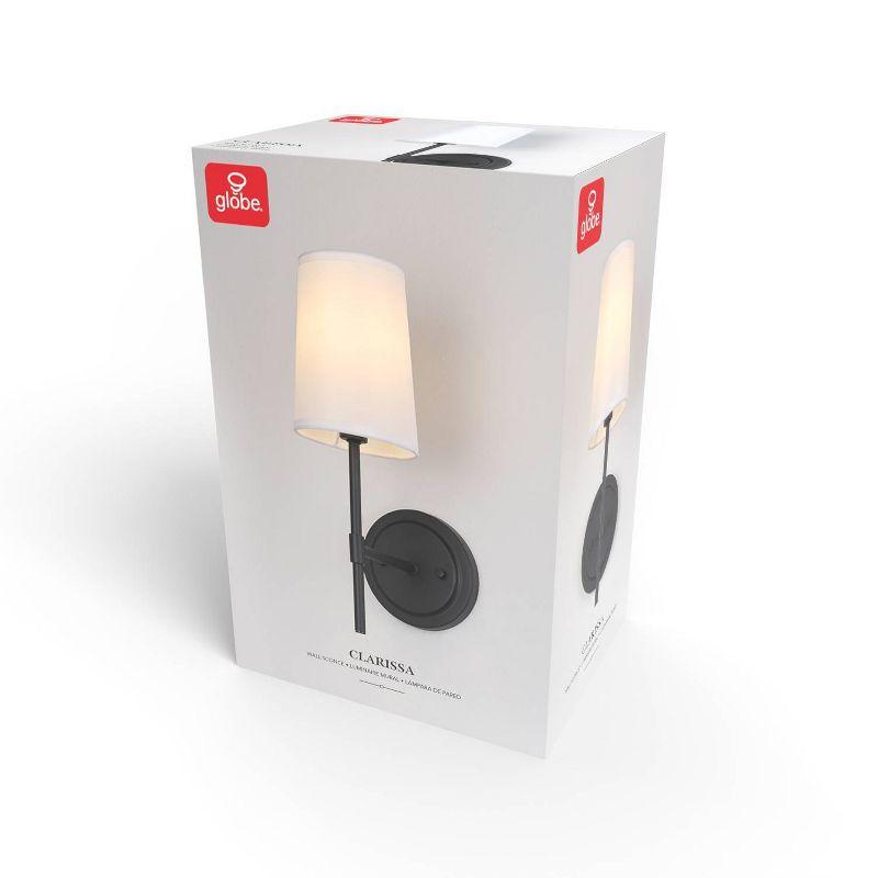 1-Light Clarissa Wall Sconce Matte Black with Fabric Shade White - Globe Electric: ETL Listed, Linen Shade, Metal Body