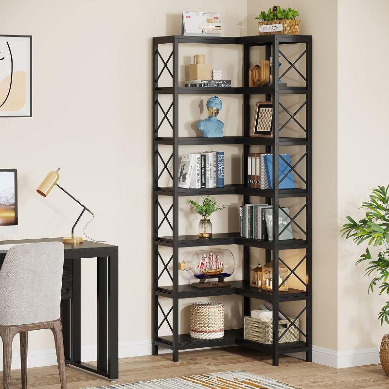 Tribesigns 7-Tier L-Shaped Bookshelf, Modern Corner Book Display Shelving Unit Black