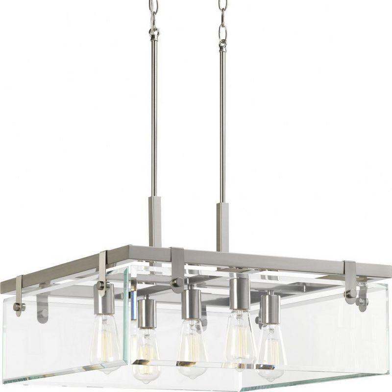 Progress Lighting Glayse 5-Light Pendant, Brushed Nickel, Beveled Glass Shade