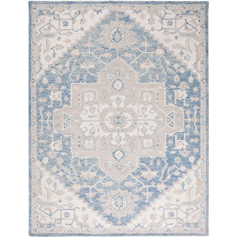 Blue and Ivory Hand-Tufted Wool 6' x 9' Area Rug