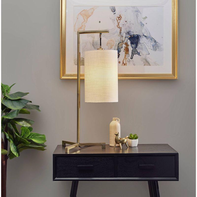 Antique Brass Mid-Century Modern Table Lamp with Drum Shade