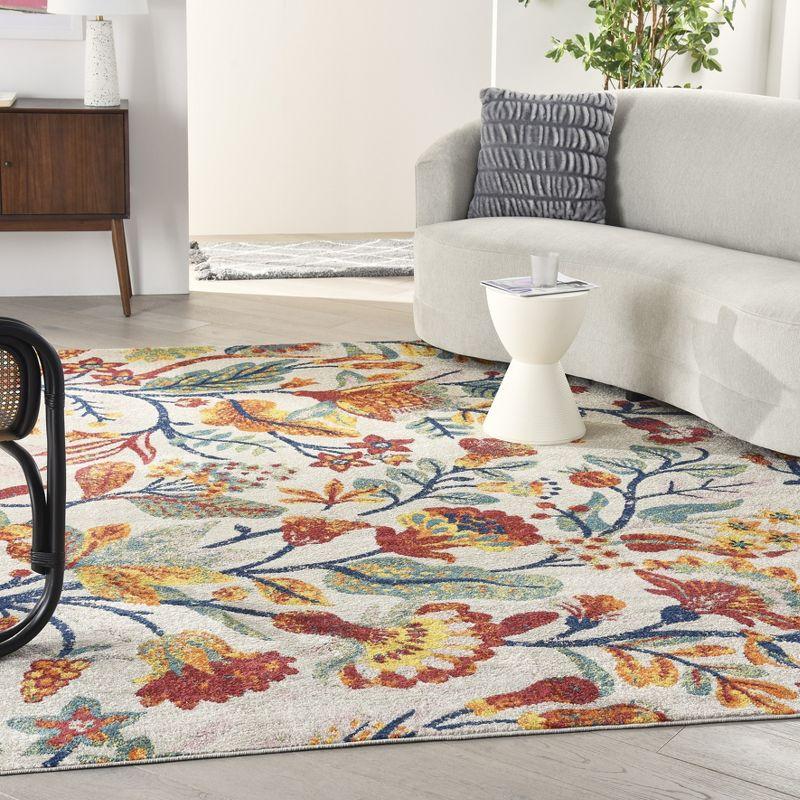 Ivory Multicolor Floral Easy-Care 8' x 10' Synthetic Area Rug