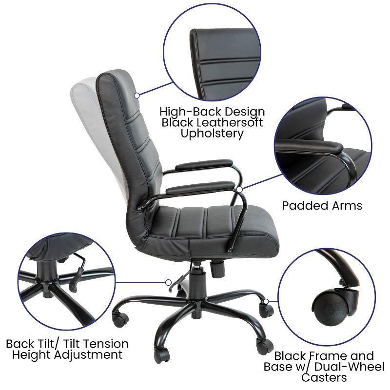 Flash Furniture High Back Black LeatherSoft Executive Swivel Office Chair with Black Frame and Arms