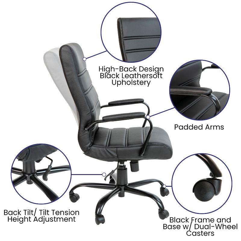 Elegant High-Back Black LeatherSoft Executive Swivel Chair with Metal Arms