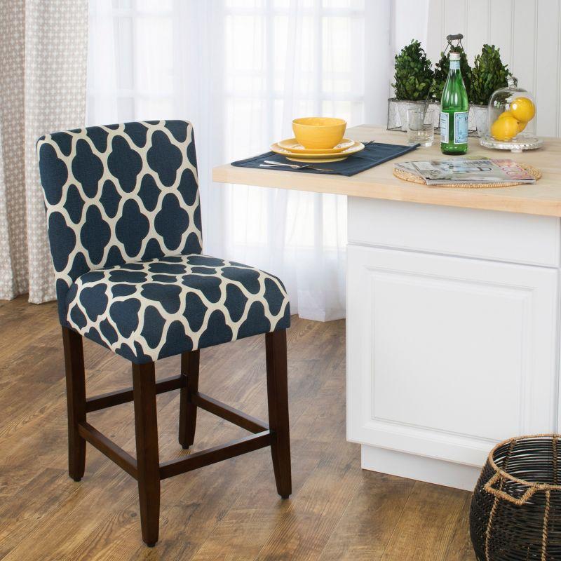 Navy Upholstered Wood Counter Height Barstool, 24"