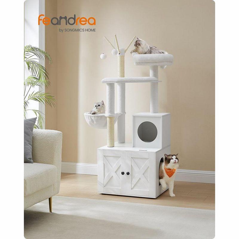 Feandrea Cat Tree with Litter Box Enclosure, 2-in-1 Modern Cat Tower, 54.3-Inch Cat Condo with Scratching Posts, Cloud White