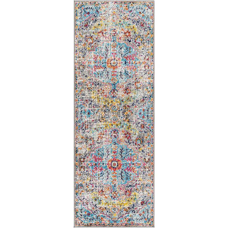 Ivory and Teal Synthetic Stain-Resistant Runner Rug 2'7" x 7'3"