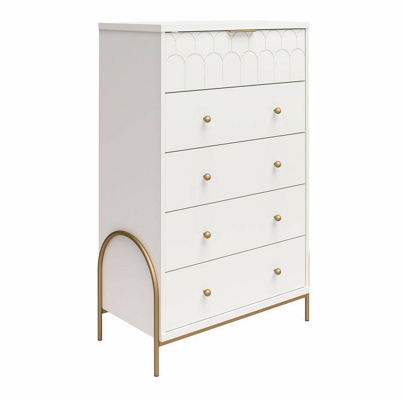 Anastasia Creamy White 5-Drawer Dresser with Brassy Gold Accents