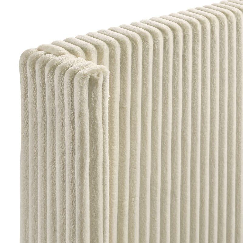 Roundhill Furniture Mavela Wide-wale Corduroy Upholstery Panel Bed with 2 Nightstands and Bench Cream Queen