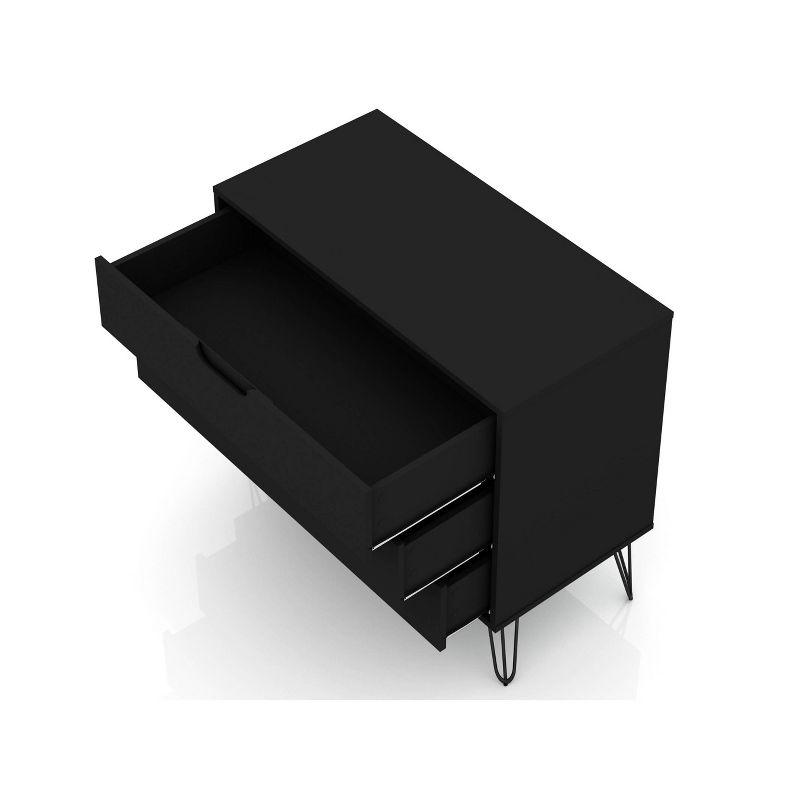 Rockefeller Dresser Black - Manhattan Comfort: MDF Composite Frame, 3-Drawer Storage for Bedroom