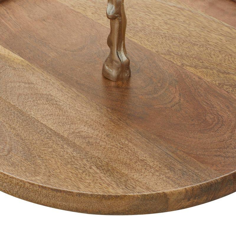 18" 2-Tier Round Modern Mango Wood and Aluminum Tray Stand Brown - Olivia & May: Chic Display for Decor, Non-Food Safe, Indoor Use