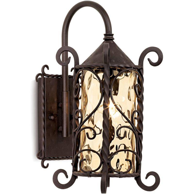 John Timberland Casa Seville Vintage Rustic Outdoor Wall Light Fixture Dark Walnut Scroll 18 1/2" Champagne Hammered Glass for Post Exterior Barn Deck