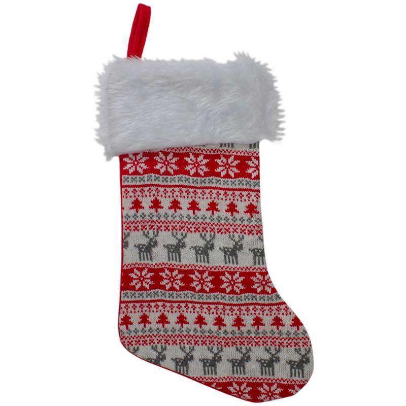 Nordic Red and White Knit Christmas Stocking with Faux Fur Cuff