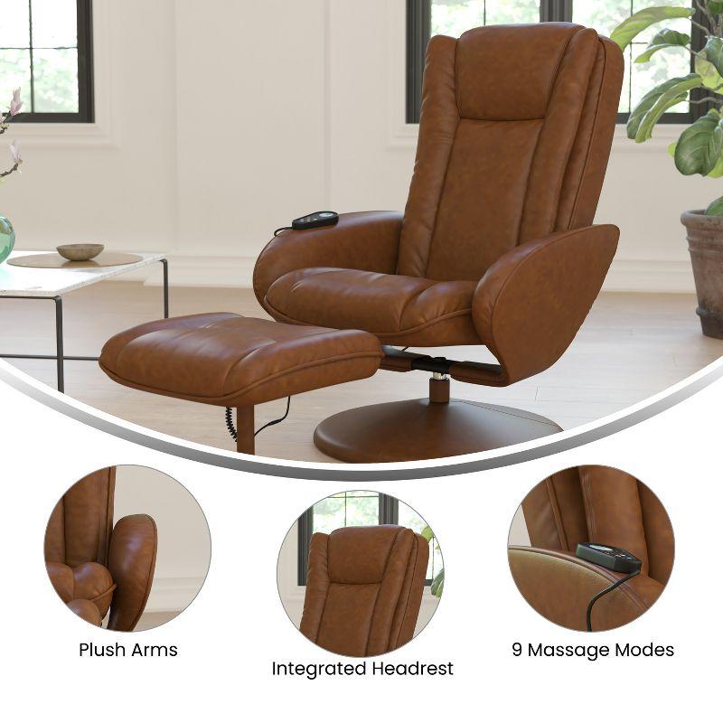 Emma and Oliver Massaging Multi-Position Plush Recliner with Side Pocket and Ottoman