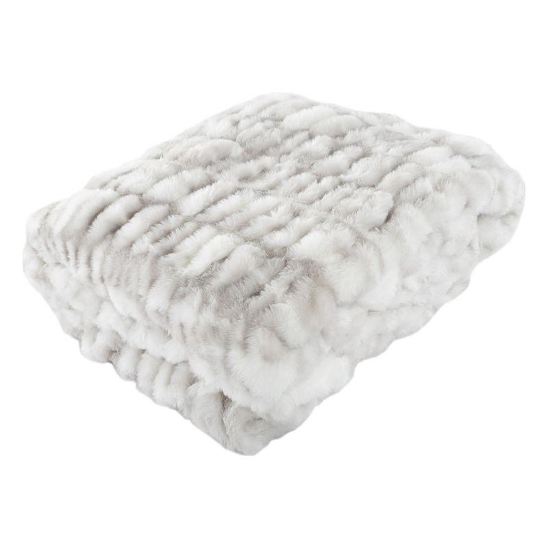 Oversized Ruched Faux Fur Blanket - 60x80-Inch Jacquard Faux Fur Queen-Size Throw for Sofas and Beds - Luxurious Bedding by Lavish Home