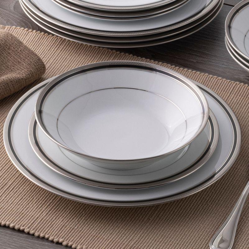 Austin Platinum 12-Piece White Porcelain Dinnerware Set with Metal Accents