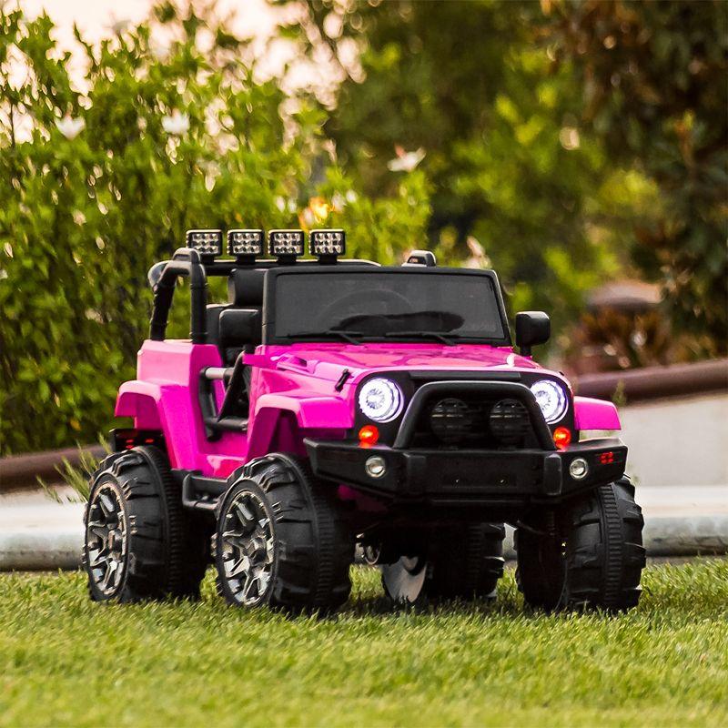 Best Choice Products 12V Kids Ride On Truck Car w/ Remote Control, Spring Suspension, Bluetooth, LED Lights - Pink