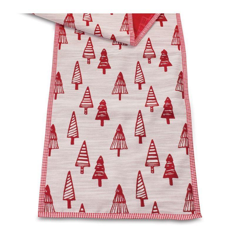 Red and White Embroidered Pine Tree Polyester Table Runner