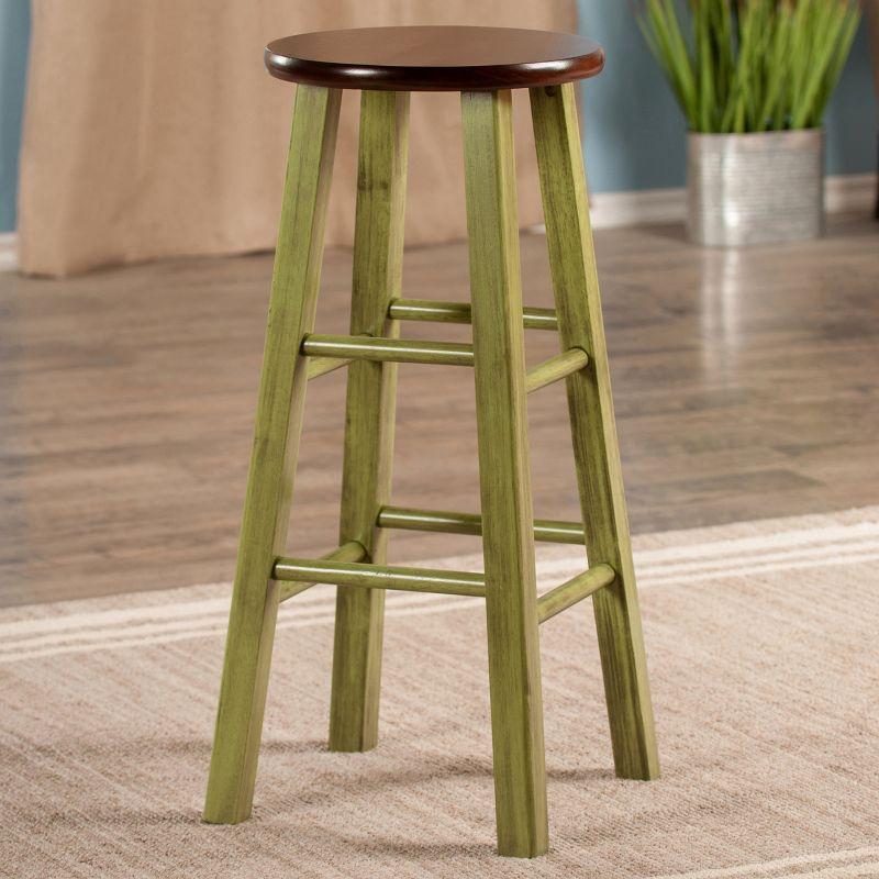 29" Ivy Barstool - Green - Winsome: Round Wooden Stool, Fixed Height, Spot Clean, No Assembly Required