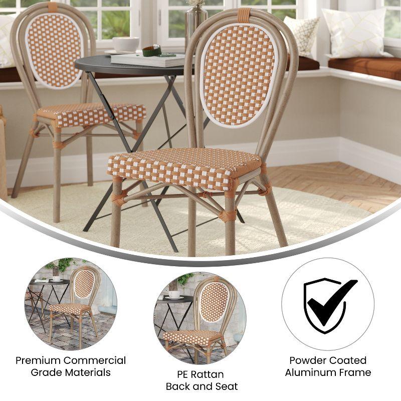 Flash Furniture Lourdes Indoor/Outdoor Commercial Thonet Bistro Stacking Chair, PE Rattan and Aluminum Frame