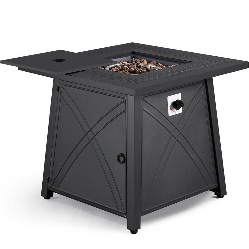 Yaheetech 28" Black Steel Gas Fire Pit Table with Lid