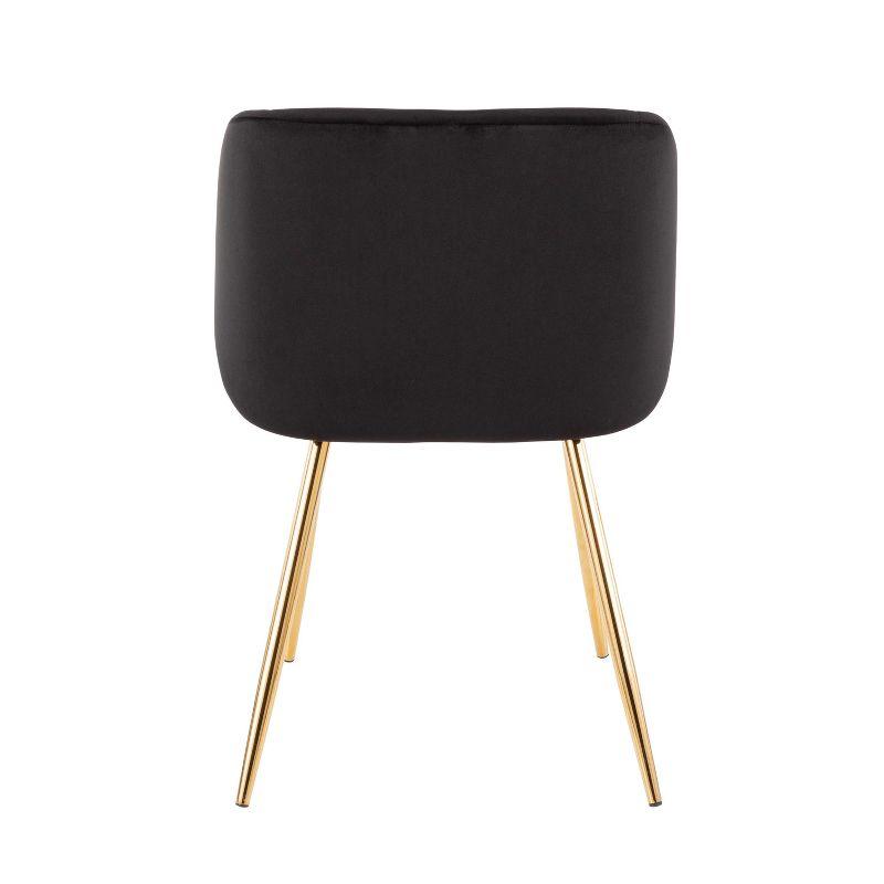 Set of 2 Fran Contemporary Dining Chairs Black/Gold - LumiSource: Velvet Upholstery, Metal Legs, Padded Bucket Seat