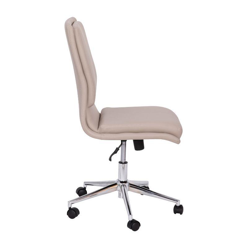 Ergonomic Taupe LeatherSoft Armless Task Chair with Metal Swivel Base