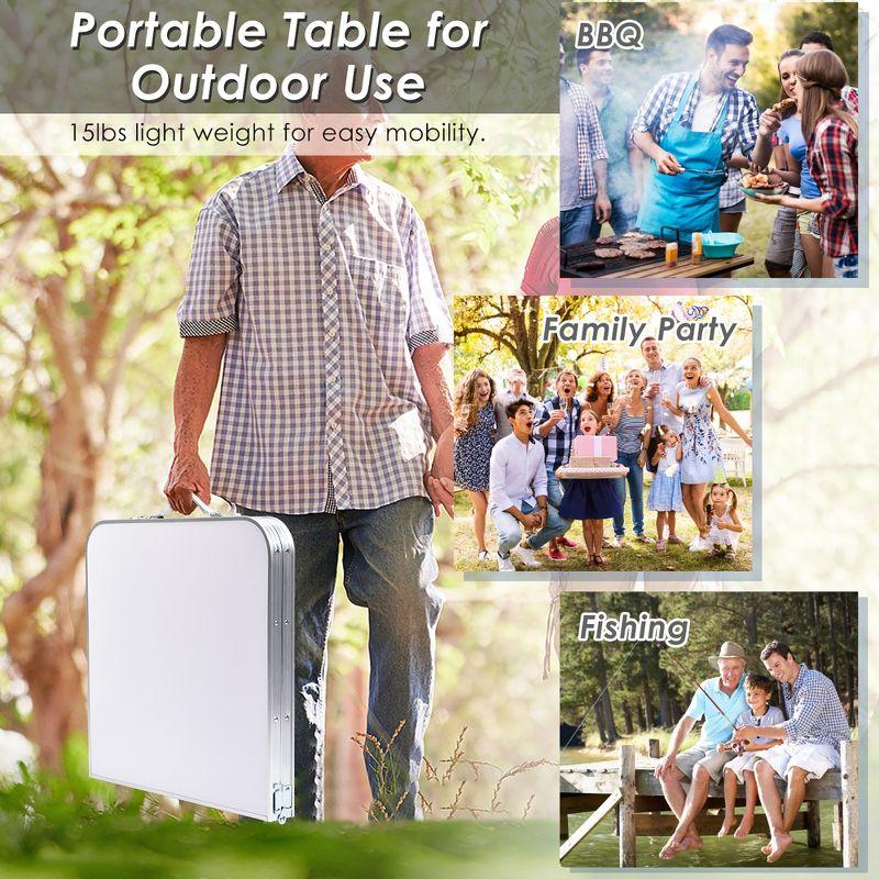 Costway Adjustable Camping Table Aluminum w/ Storage Organizer Grey