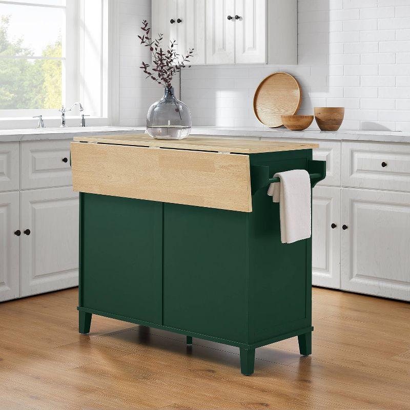 Emerald and Natural Wood Drop Leaf Kitchen Island