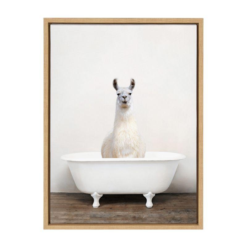 18" x 24" Sylvie Alpaca in The Tub Color Framed Canvas by Amy Peterson - Kate & Laurel All Things Decor