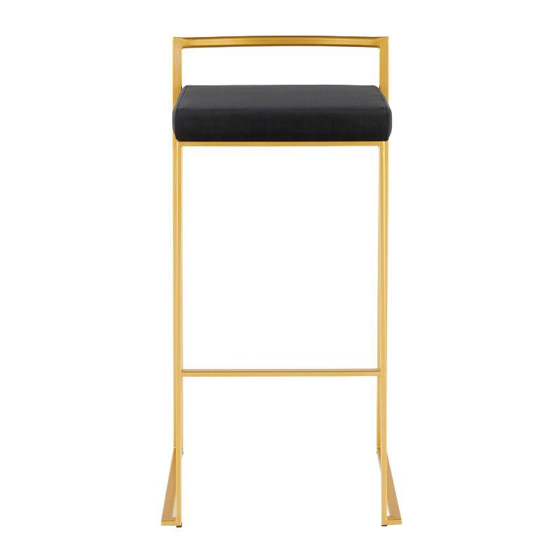 34" Set of 2 Fuji Contemporary Stackable Barstools Gold/Black Velvet - LumiSource: Cosmopolitan, Upholstered, Metal