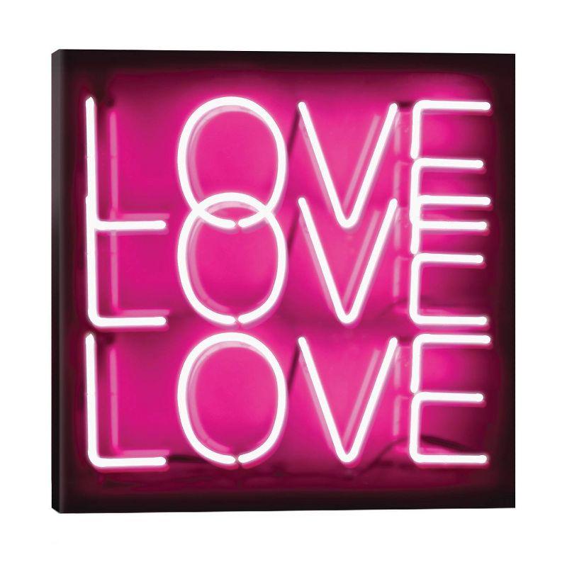 Neon Love Love Love Pink and Black Canvas Print