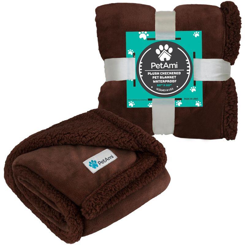 PetAmi Waterproof Dog Blanket for Bed Couch Sofa Cover, Reversible Faux Shearling Fleece Pet Throw