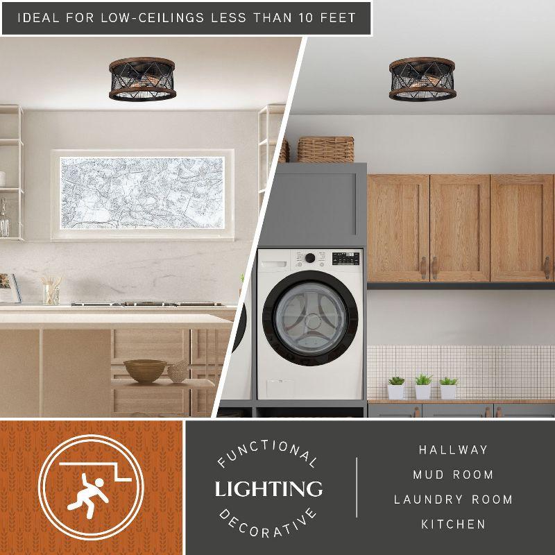 VAXCEL Bremerton 13-in W Bronze Industrial Cage Drum Flush Mount Ceiling Light