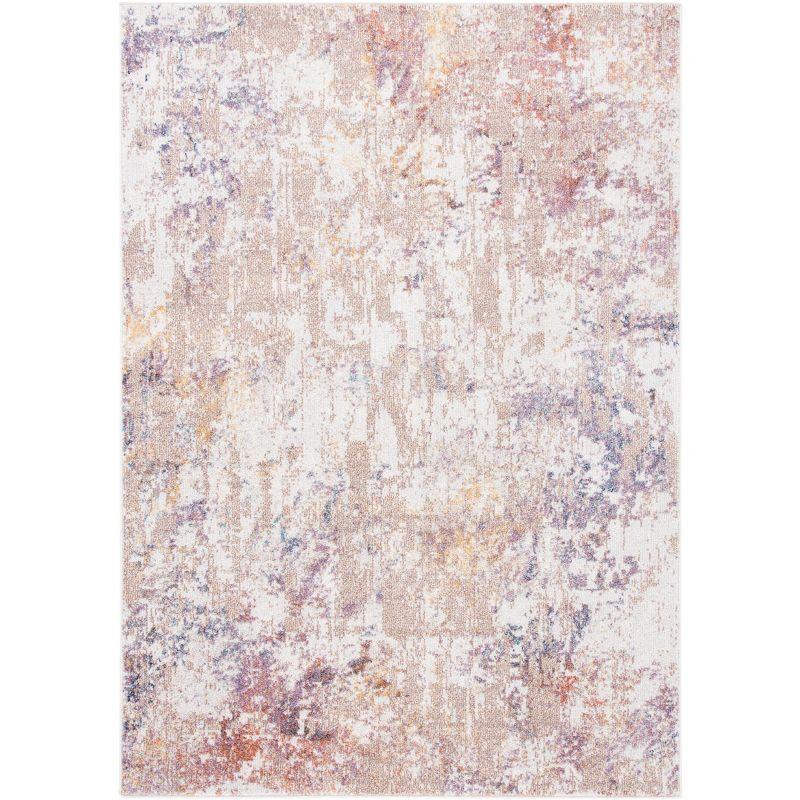 Ivory Beige Abstract Distressed Synthetic Area Rug 4'5" x 6'5"