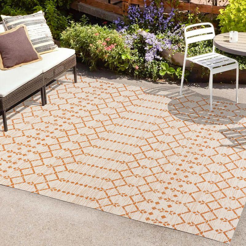 5' x 8' Ourika Moroccan Geometric Textured Weave Indoor/Outdoor Area Rug, Cream/Orange - JONATHAN Y