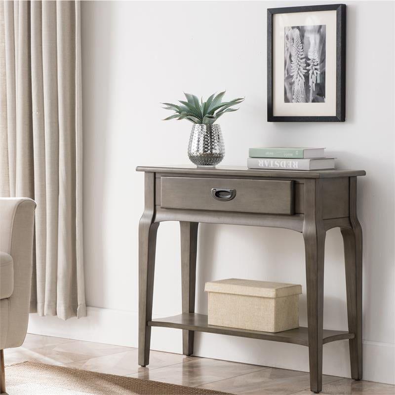 Gray Solid Wood Hall Console Table with Drawer and Shelf