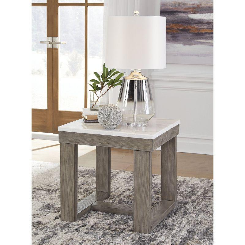 Signature Design by Ashley Loyaska Casual End Table with White Marble Top, Light Brown & White Marble