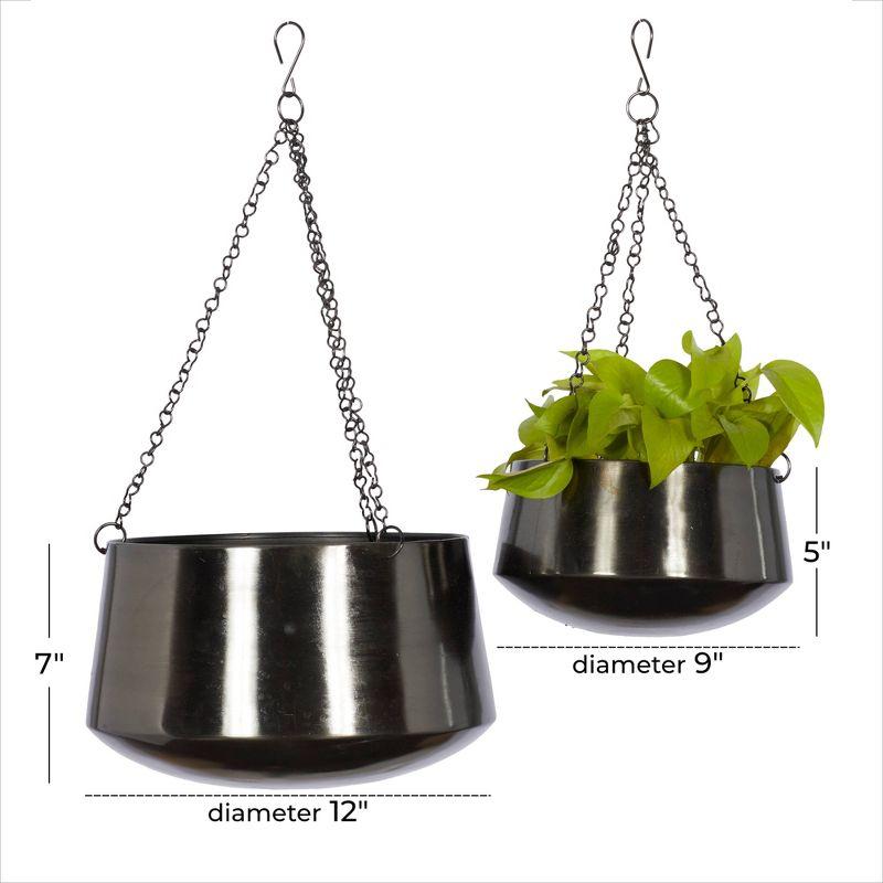 Elegant Black Iron Indoor/Outdoor Hanging Round Planters, Set of 2