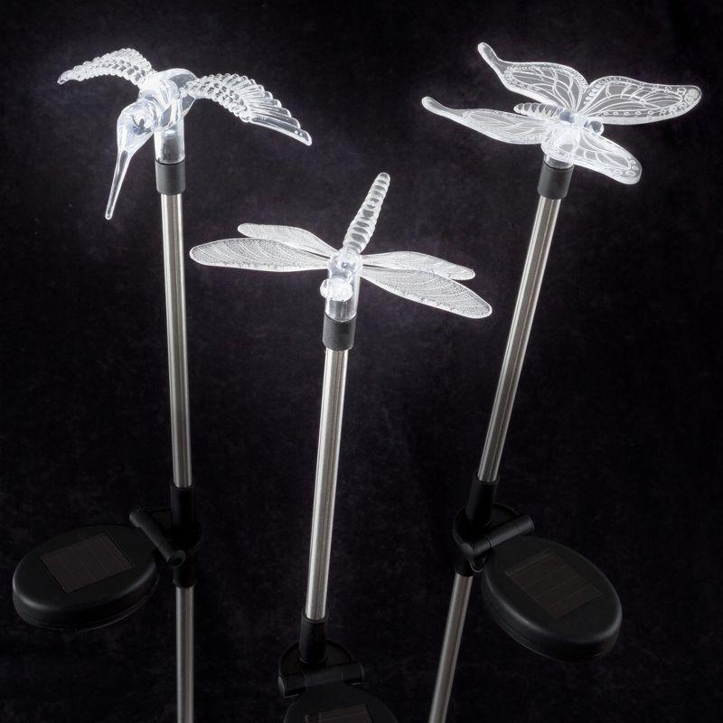 Nature Spring Solar LED Yard Stakes Set - Butterfly, Hummingbird, Dragonfly