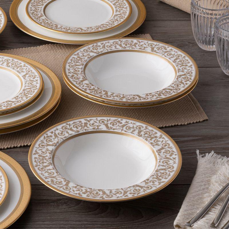 Gold Trimmed Floral Porcelain 12-Piece Dinnerware Set