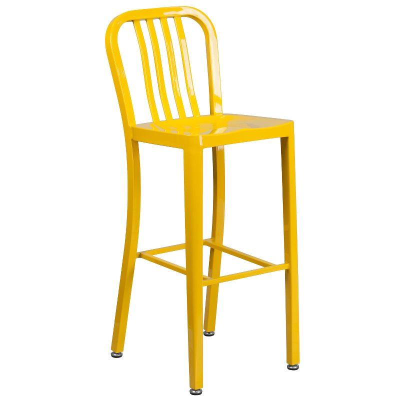 30'' Yellow Metal Indoor-Outdoor Barstool with Slat Back