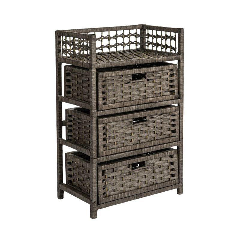 Household Essentials 3-Drawer Dresser with Top Shelf and Cutout Handles, Grey