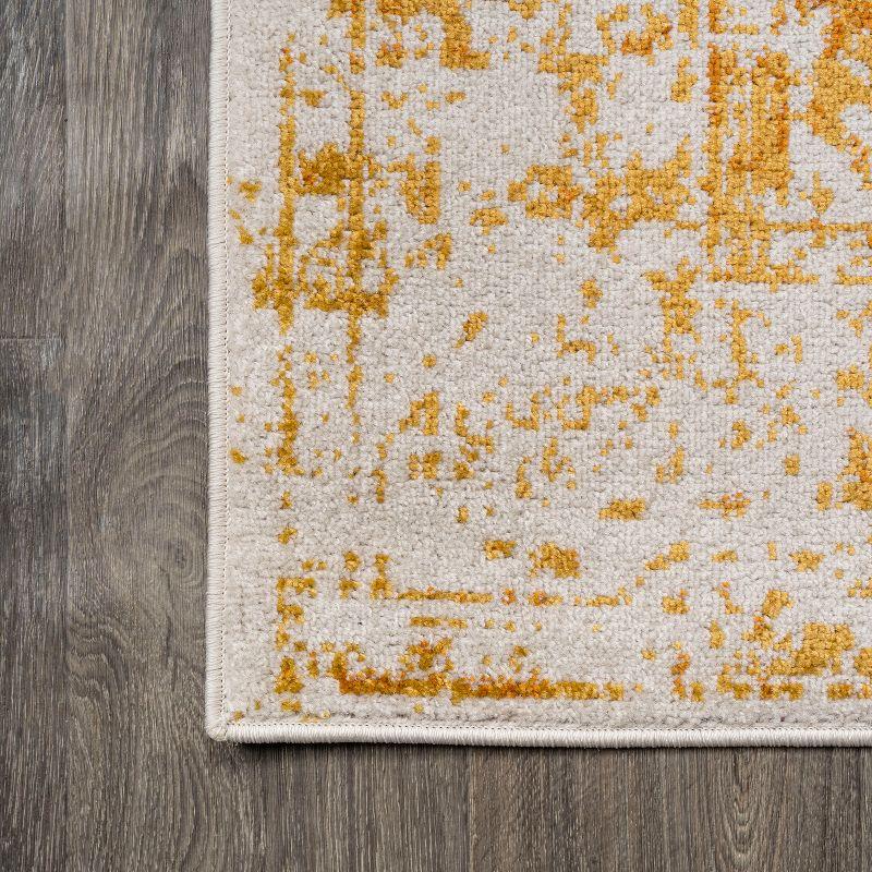 Ivory and Orange Bohemian Medallion 4'x6' Synthetic Area Rug